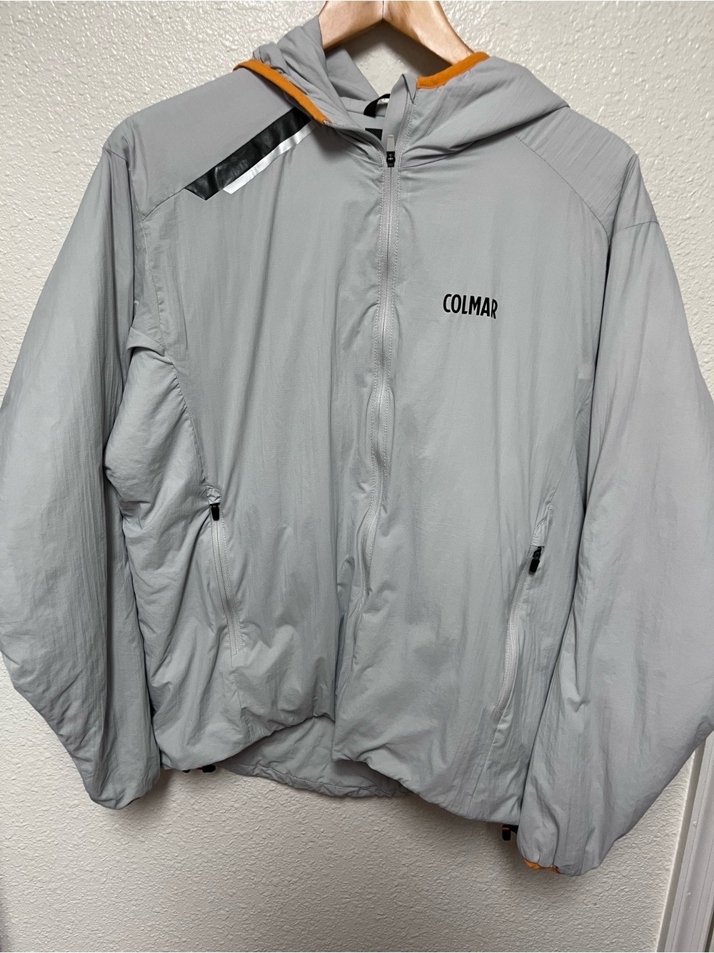 COLMAR Gray Hooded Windbreaker with Orange Accents